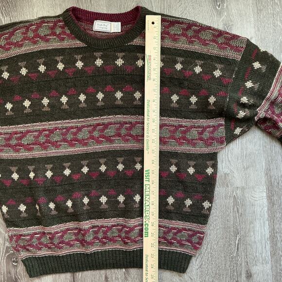Vintage Bugle Boy Sweater Red Brown Cosby Fair Isle Grandpa Mens Large - Picture 4 of 8